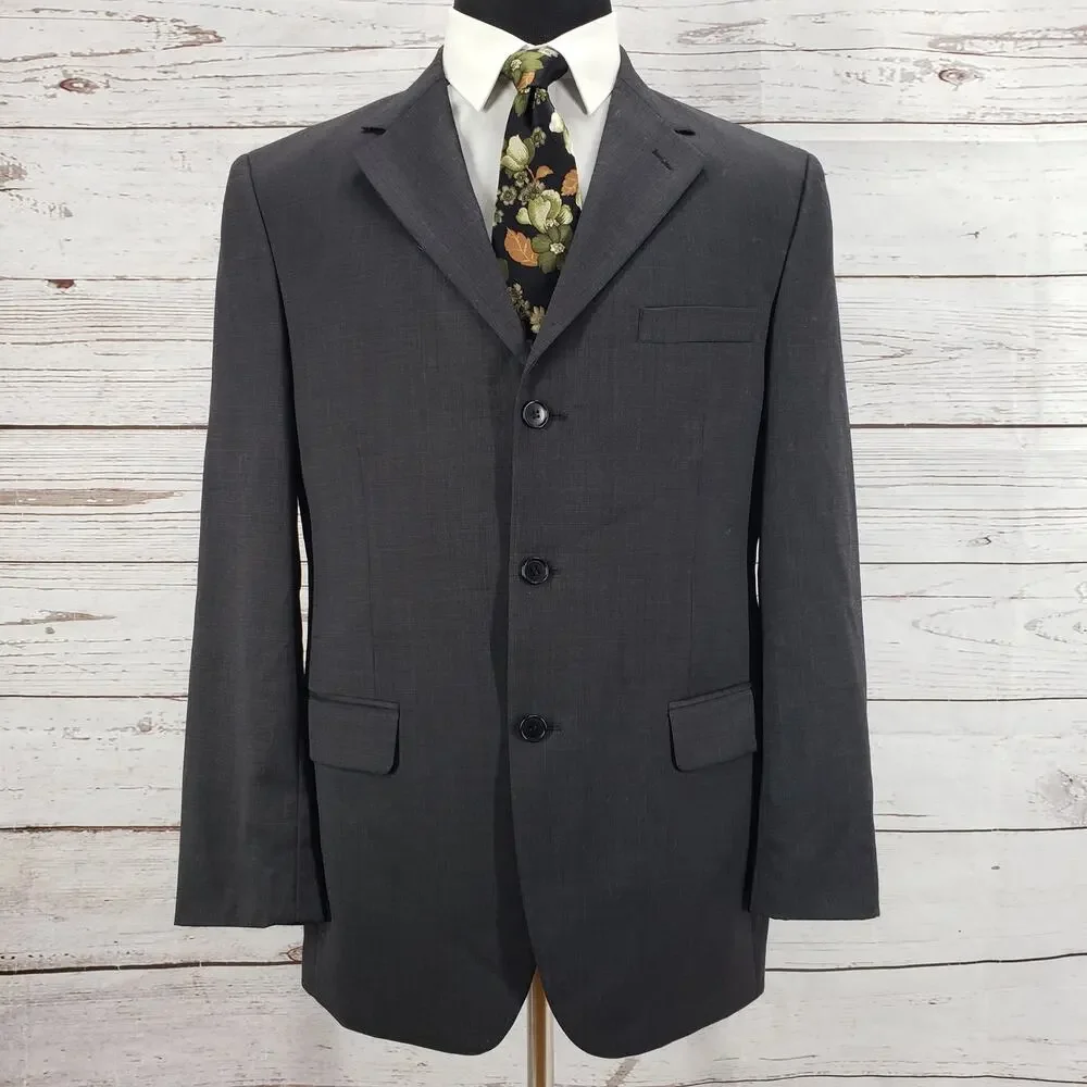 Andrew Fezza Men's Dark Gray 100%Worsted Wool 3Button Blazer Jacket Size 40R